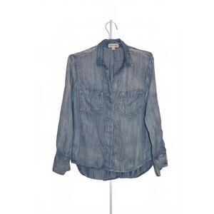 Anthropologie Cloth & Stone chambray denim button-tab stone wash stripe sz Small